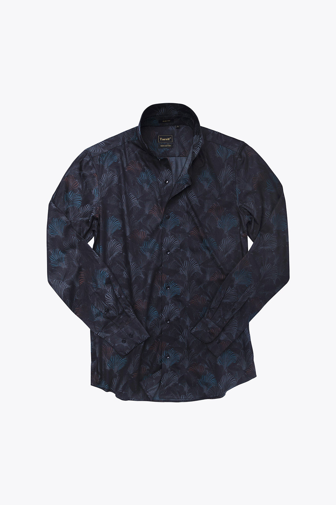 A tonal Tarrit jacquard shirt for men showing woven texture that reads almost solid from a distance