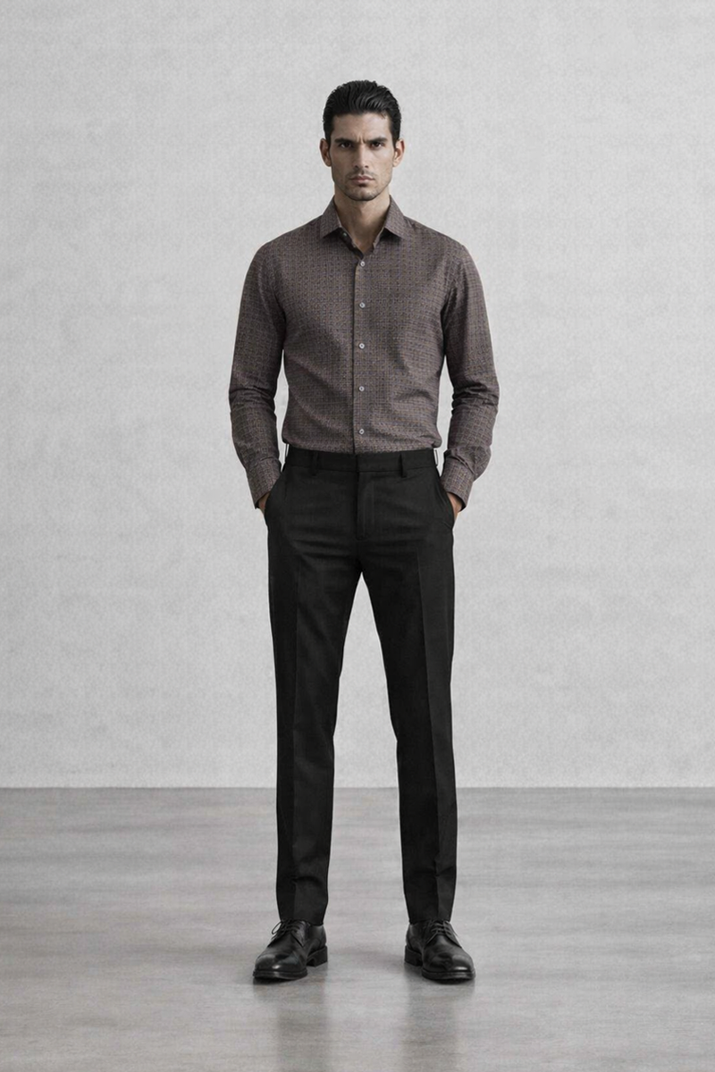 Bold jacquard pattern shown in comfort fit versus a tighter cut — Tarrit Jacquards collection