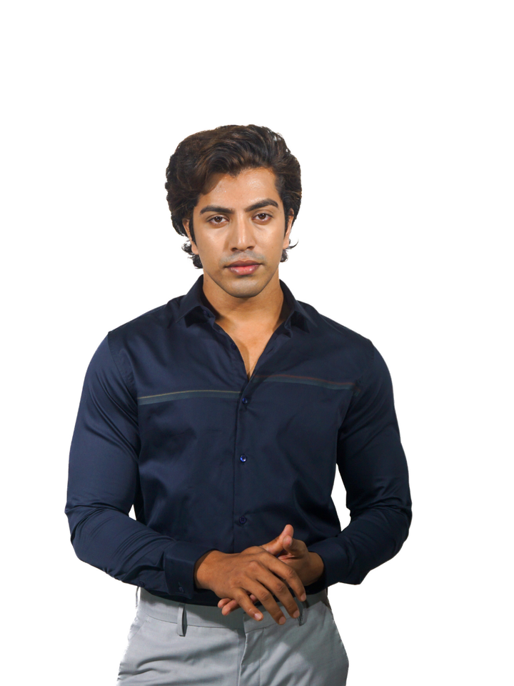 Giza Engineered Stripe Khaki Long Sleeve Shirt for Men