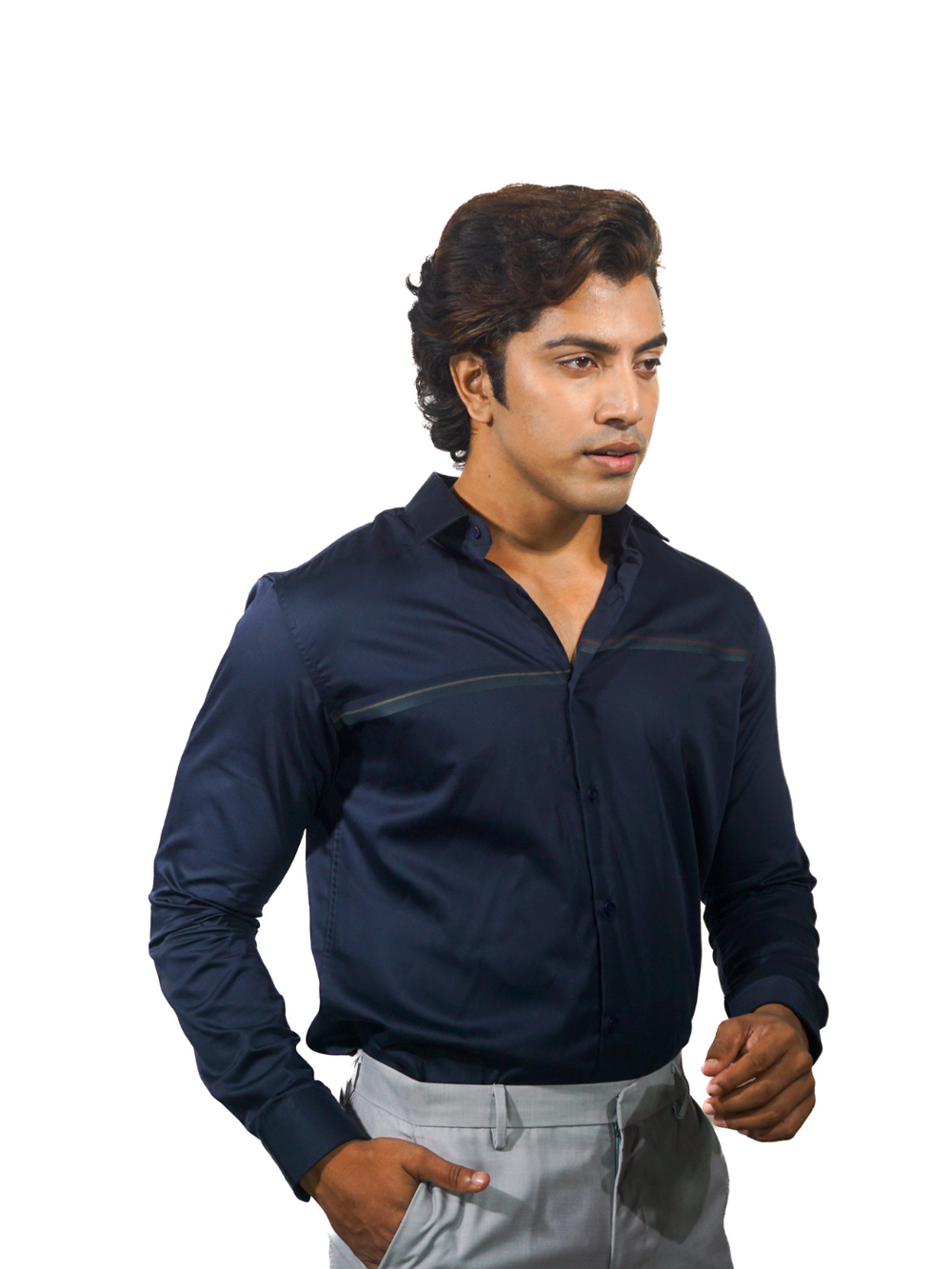 Giza Engineered Stripe Khaki Long Sleeve Shirt for Men