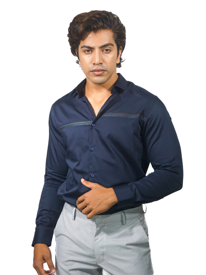 Giza Engineered Stripe Khaki Long Sleeve Shirt for Men