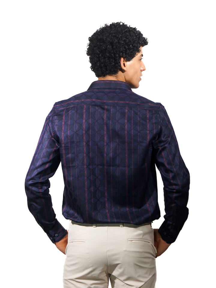 Giza Pink Stripe Diamond Jacquard Long Sleeve Shirt for Men