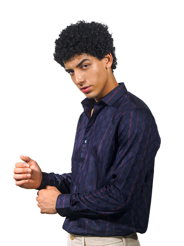 Giza Pink Stripe Diamond Jacquard Long Sleeve Shirt for Men