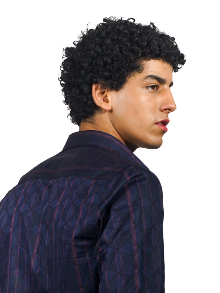 Giza Pink Stripe Diamond Jacquard Long Sleeve Shirt for Men