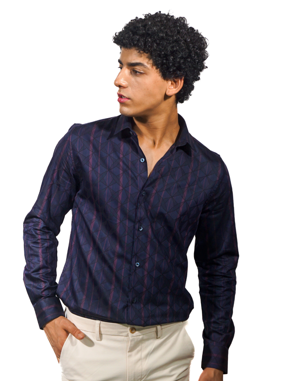 Giza Pink Stripe Diamond Jacquard Long Sleeve Shirt for Men