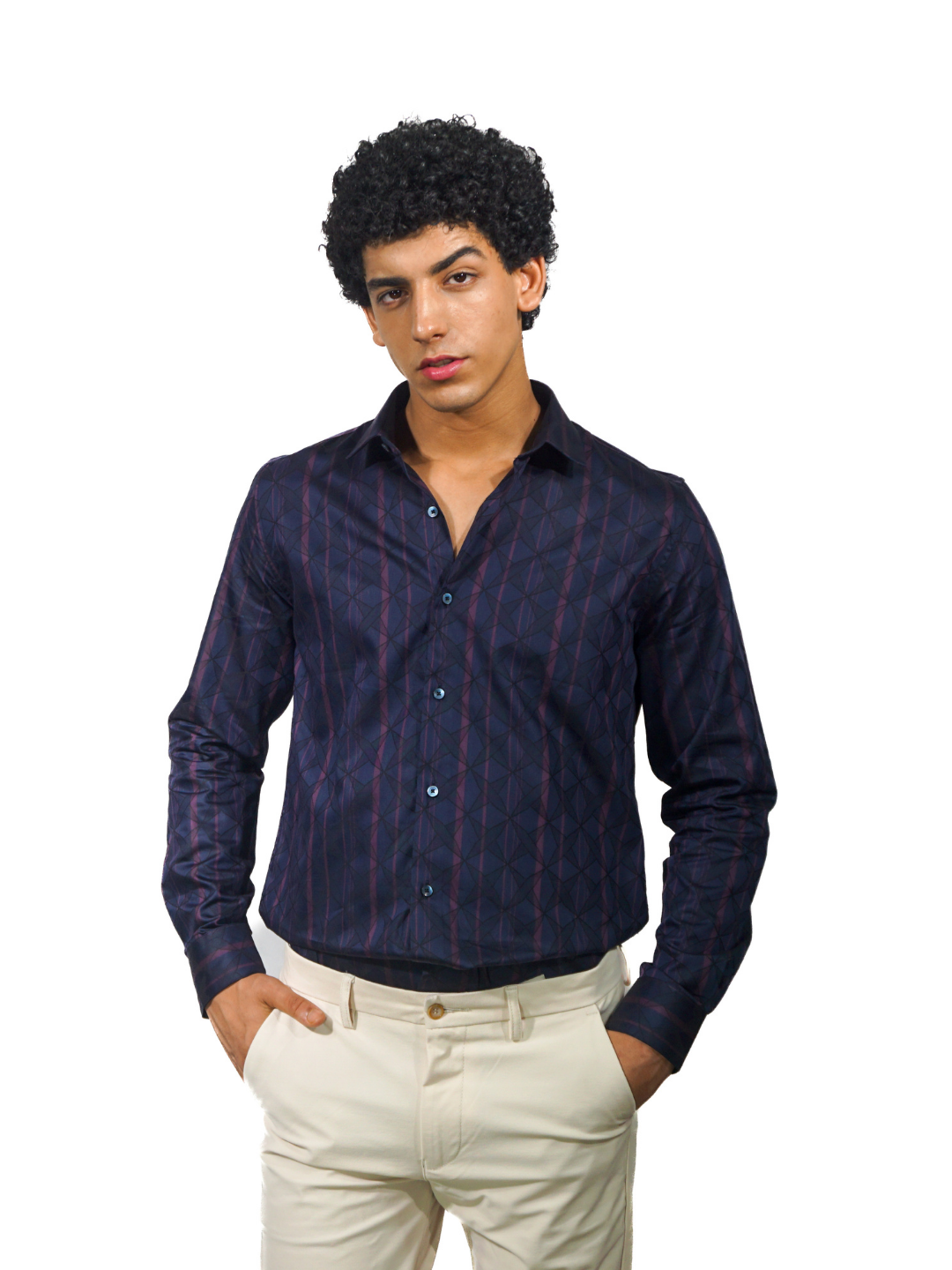 Giza Pink Stripe Diamond Jacquard Long Sleeve Shirt for Men