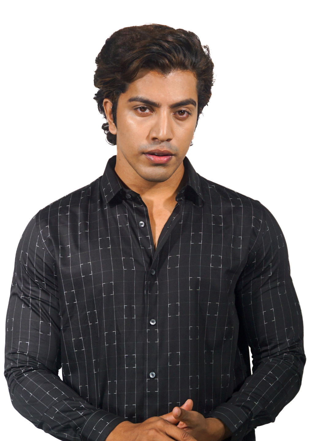 Giza Silver Pixel Jacquard Checks Long Sleeve Shirt for Men