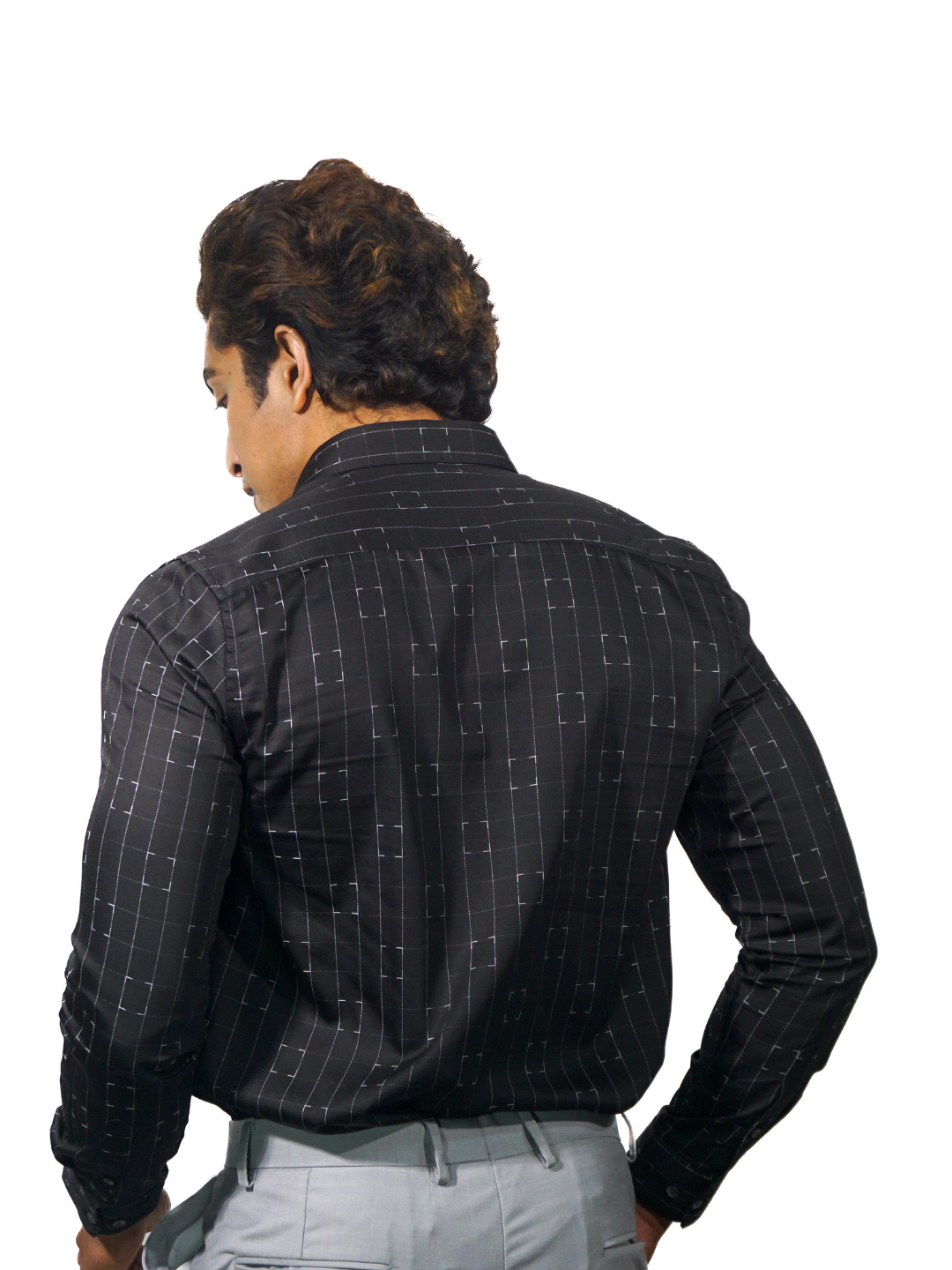 Giza Silver Pixel Jacquard Checks Long Sleeve Shirt for Men