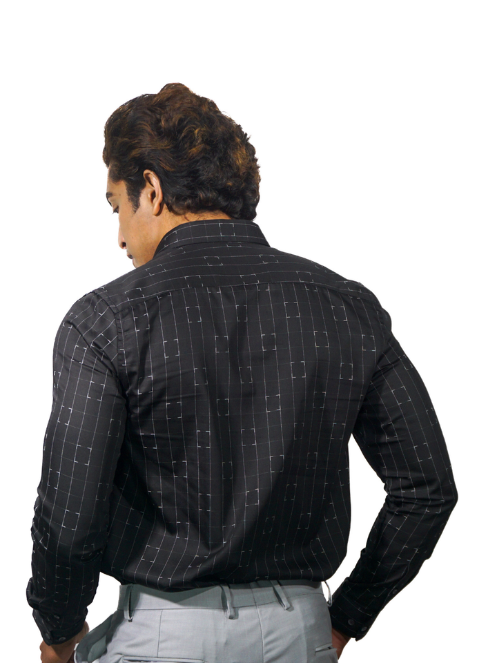Giza Silver Pixel Jacquard Checks Long Sleeve Shirt for Men