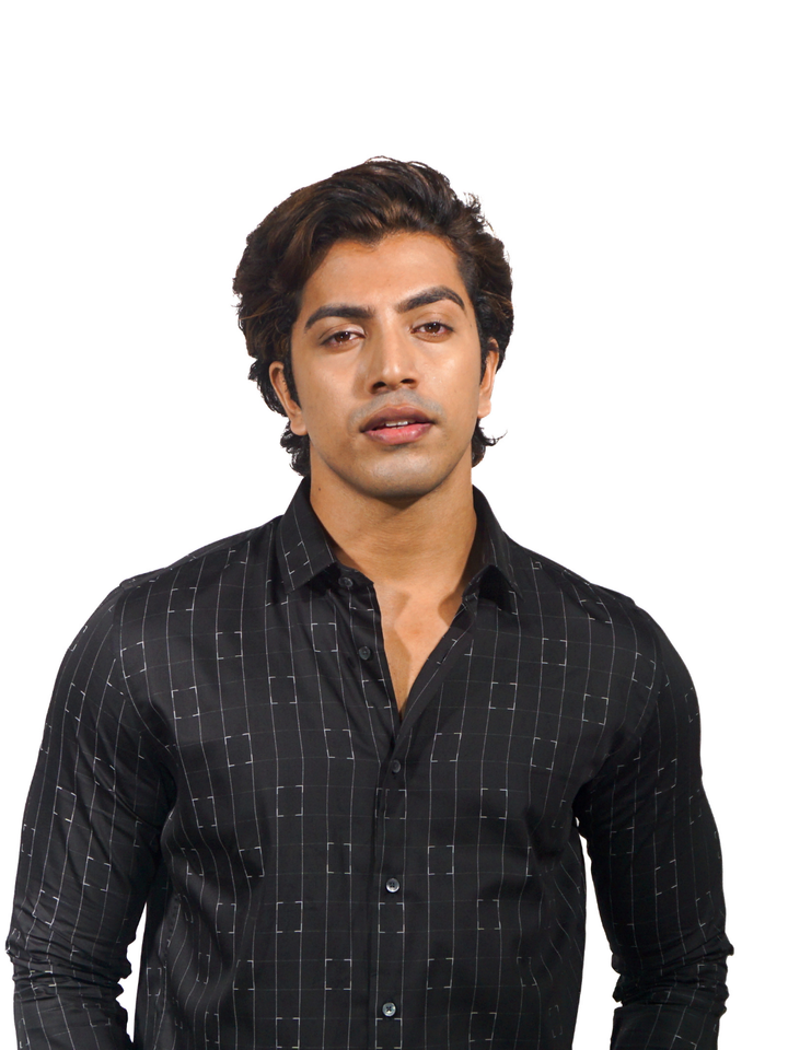 Giza Silver Pixel Jacquard Checks Long Sleeve Shirt for Men