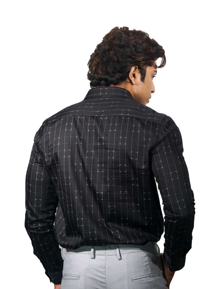 Giza Silver Pixel Jacquard Checks Long Sleeve Shirt for Men