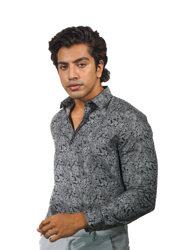 Giza Milan Silver Print Long Sleeve Shirt for Men