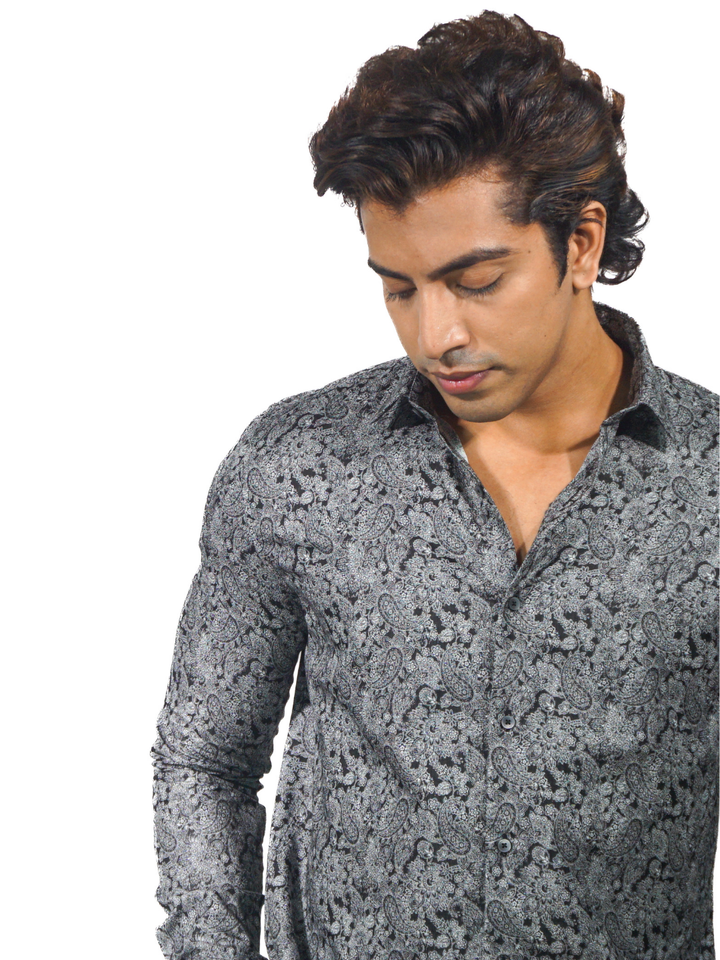Giza Milan Silver Print Long Sleeve Shirt for Men
