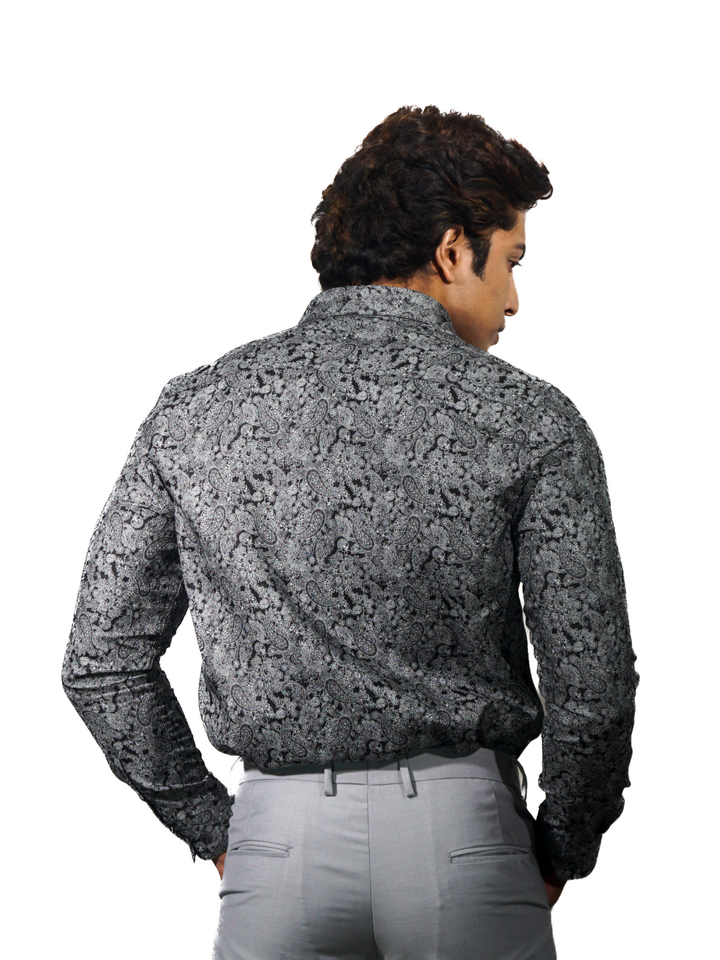 Giza Milan Silver Print Long Sleeve Shirt for Men