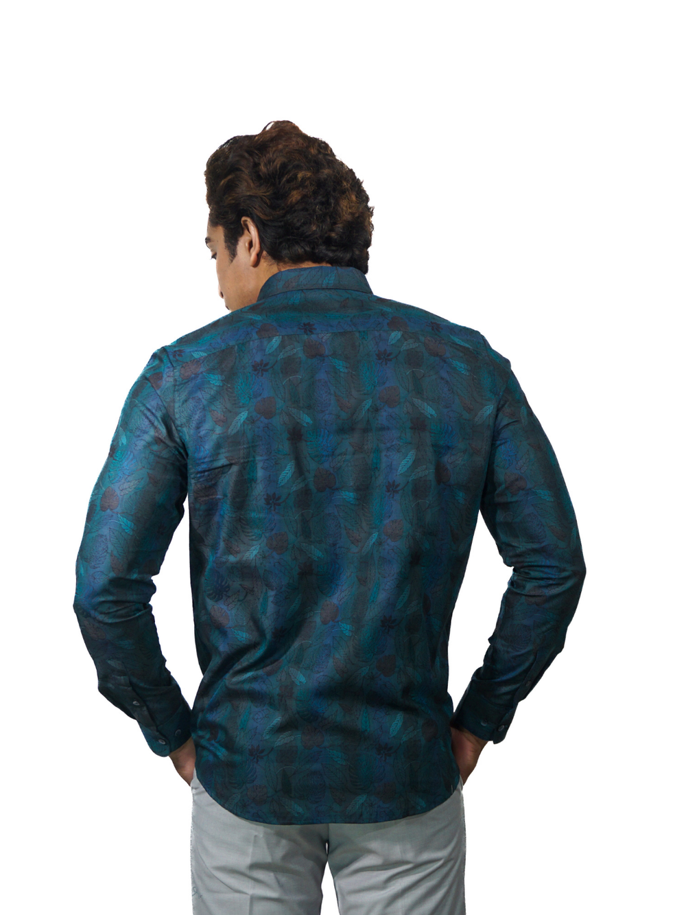 Giza Blue Amazon Jacquard Long Sleeve Shirt for Men
