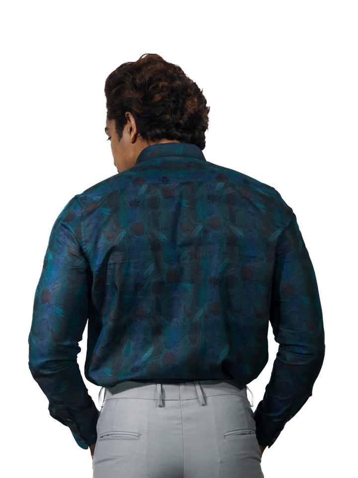 Giza Blue Amazon Jacquard Long Sleeve Shirt for Men