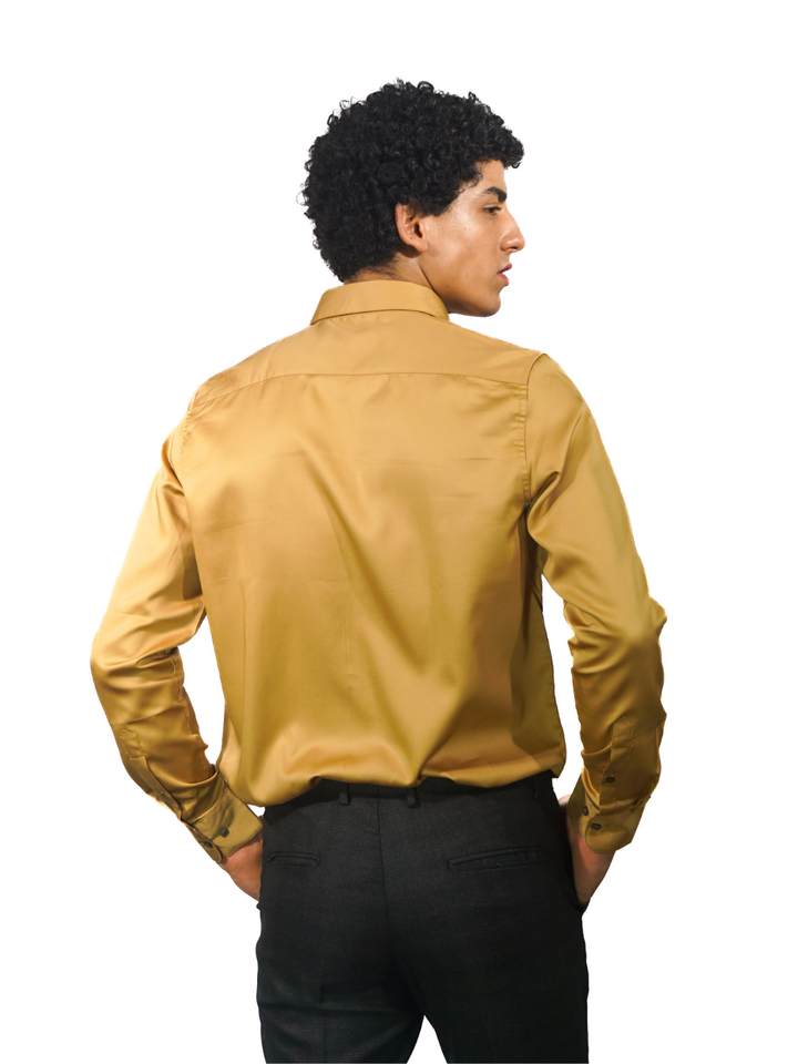 Giza Solid Mustard Long Sleeve Shirt for men