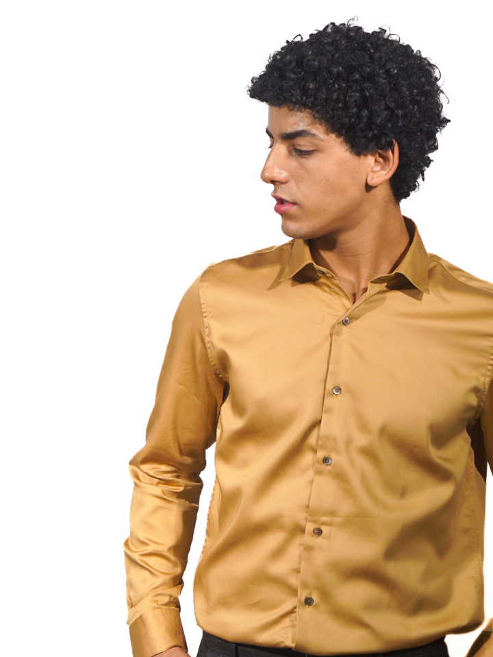 Giza Solid Mustard Long Sleeve Shirt for men