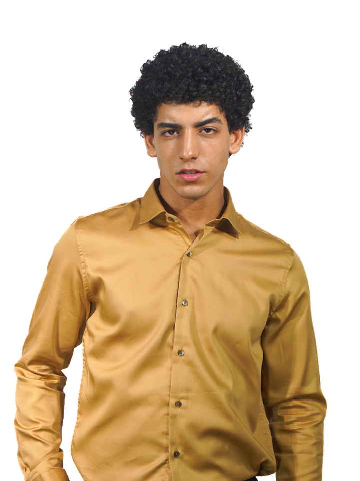Giza Solid Mustard Long Sleeve Shirt for men
