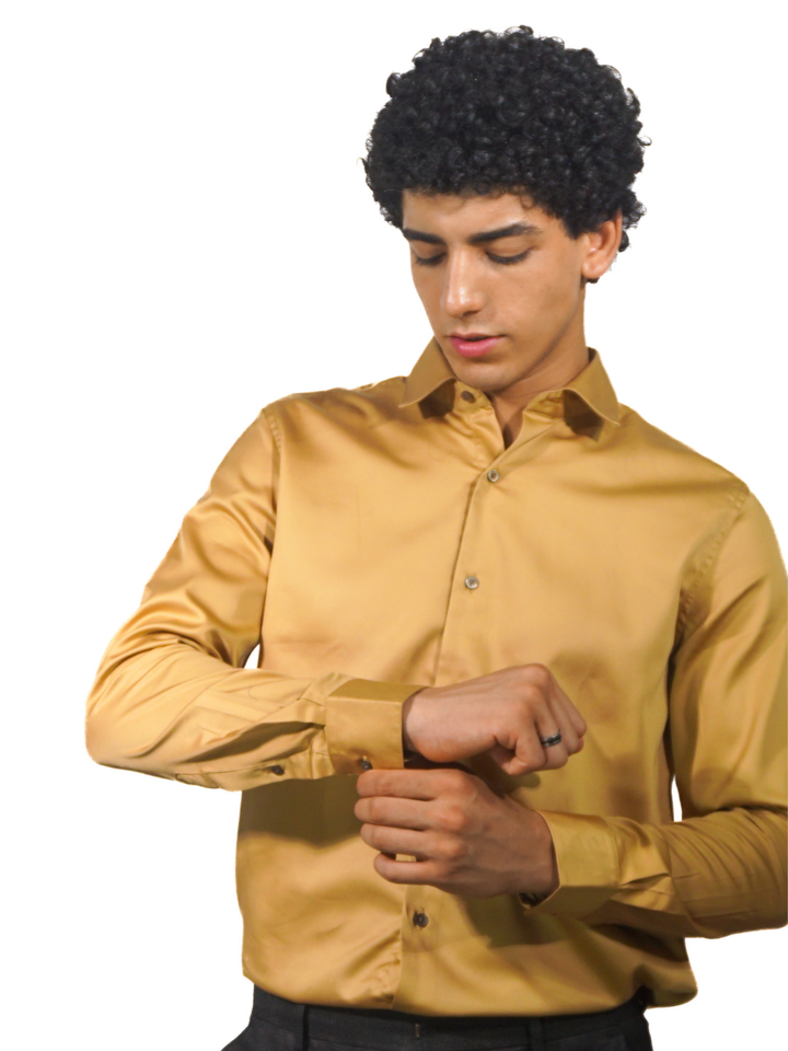 Giza Solid Mustard Long Sleeve Shirt for men
