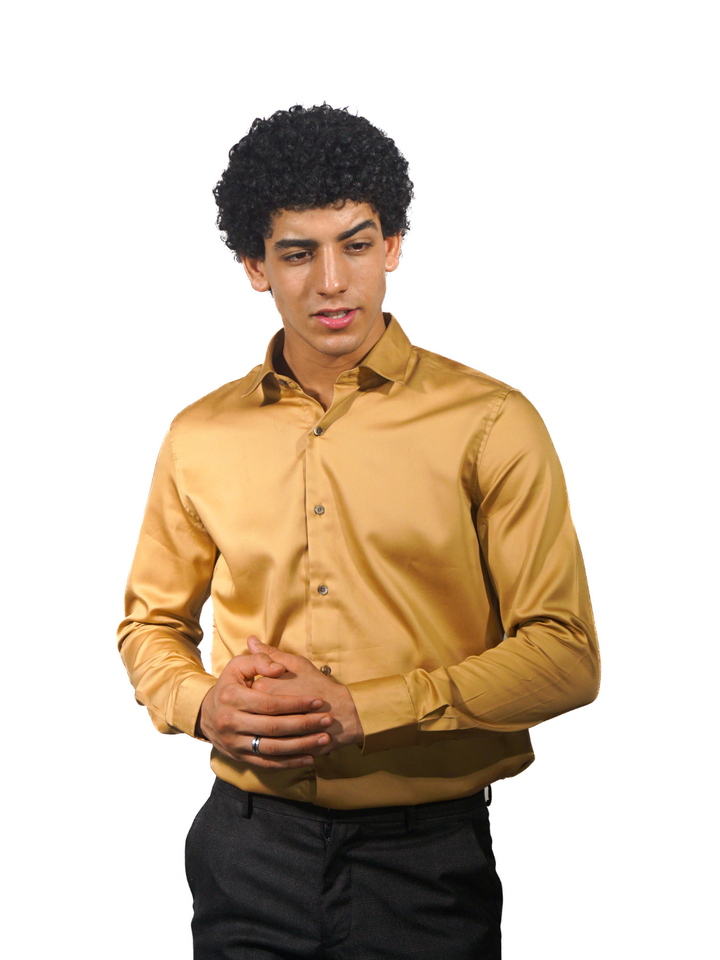 Giza Solid Mustard Long Sleeve Shirt for men