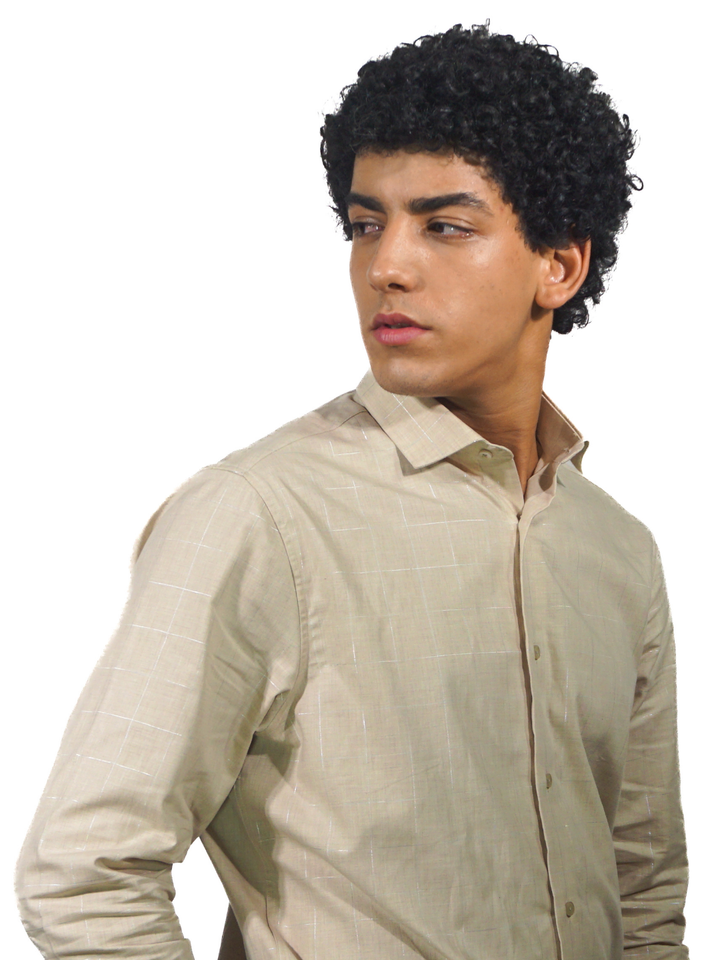 Giza Silver Checks Long Sleeve Shirt for Men
