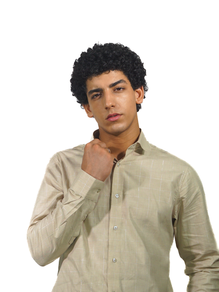 Giza Silver Checks Long Sleeve Shirt for Men