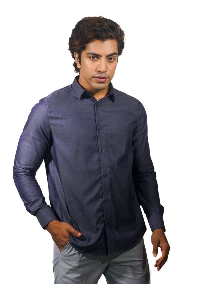 Giza Solid Royal Blue Twill Long Sleeve Shirt