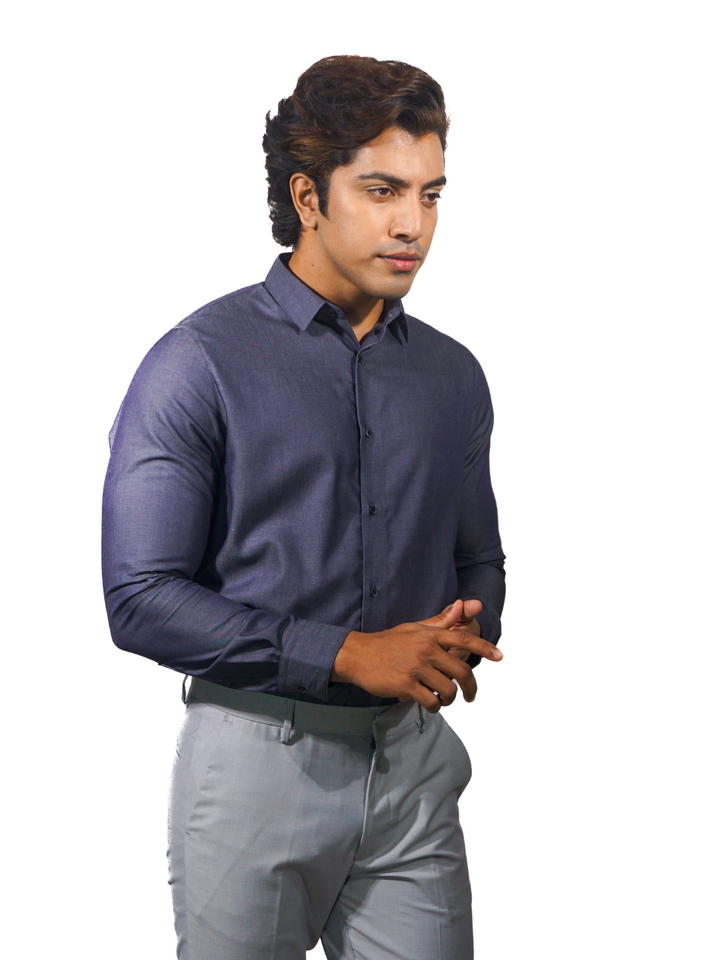 Giza Solid Royal Blue Twill Long Sleeve Shirt