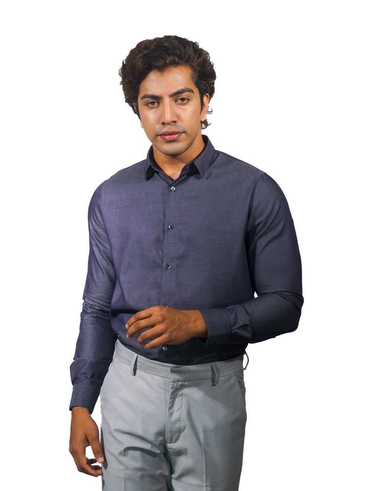 Giza Solid Royal Blue Twill Long Sleeve Shirt