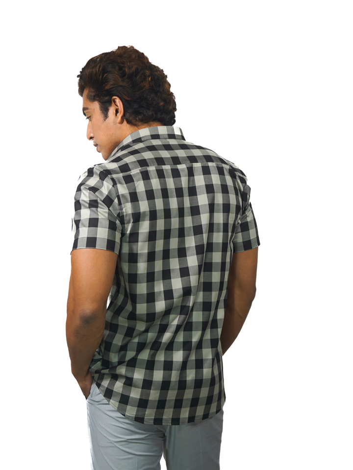 grey black checked shirt men
