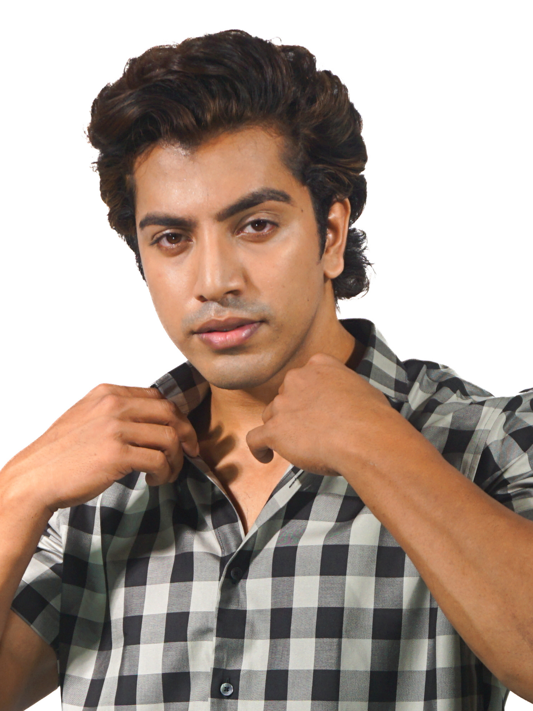 grey black checked shirt men