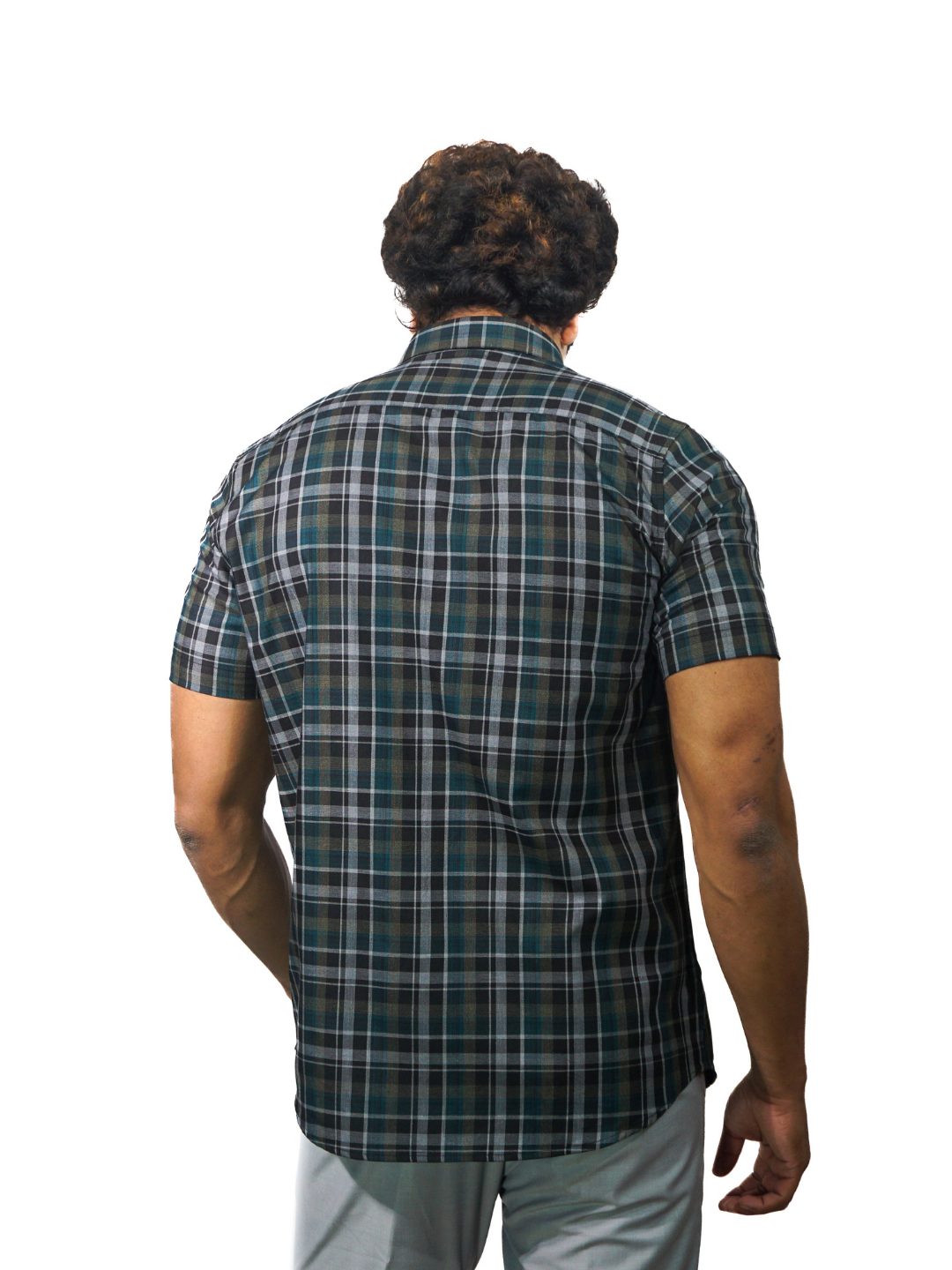 Green Multi Dyed Checks Short Sleeve Shirt for Men
