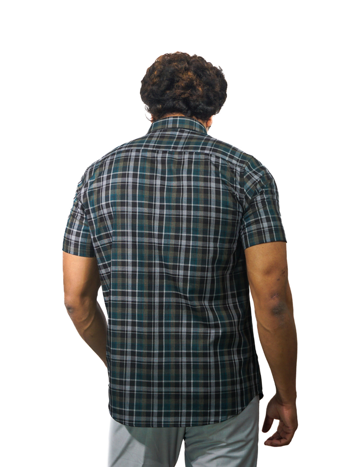 Green Multi Dyed Checks Short Sleeve Shirt for Men