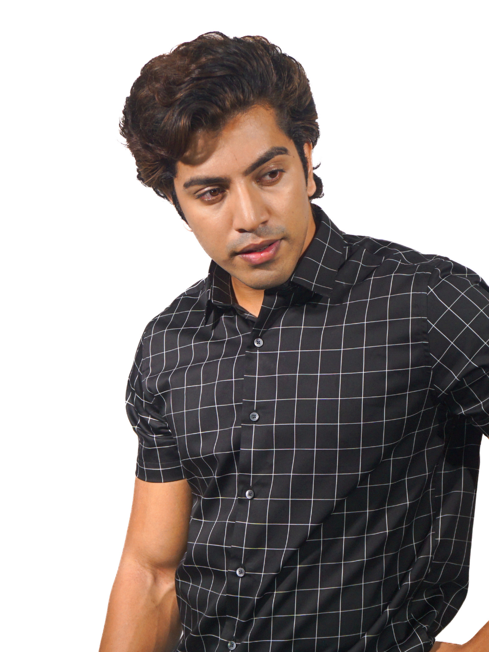 Fine Cotton Silver Dyed Checks Short Sleeve Shirt for Men
