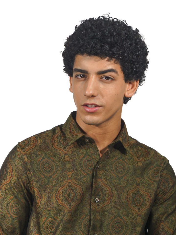 Giza Green Jacquard Long Sleeve Shirt for Men