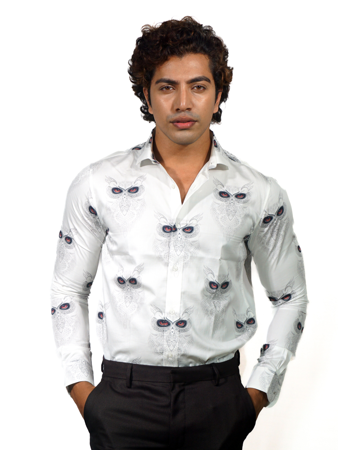 Giza Snow Owl Printed Long Sleeve Shirt for Men