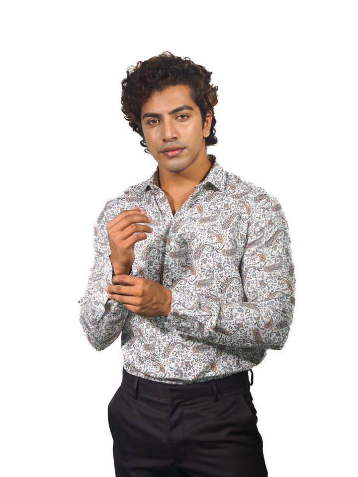 Linen Tadopole Printed Long Sleeve Shirt for Men