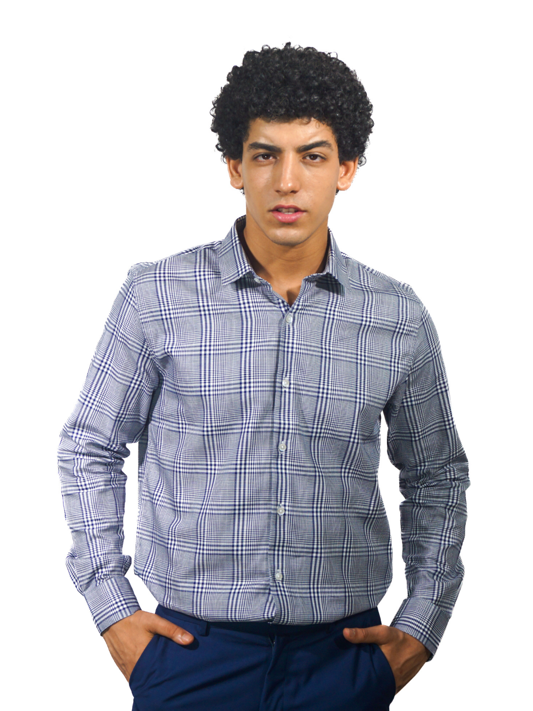 Blue White Checks Long Sleeve Shirt for Men