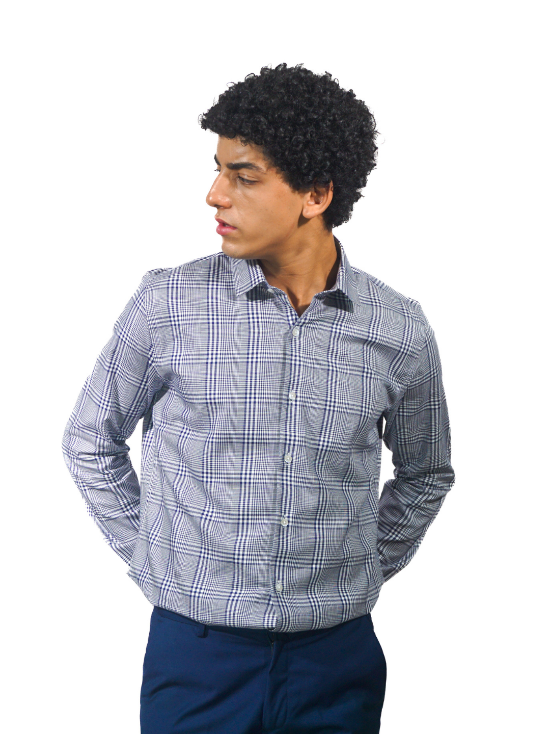 Blue White Checks Long Sleeve Shirt for Men