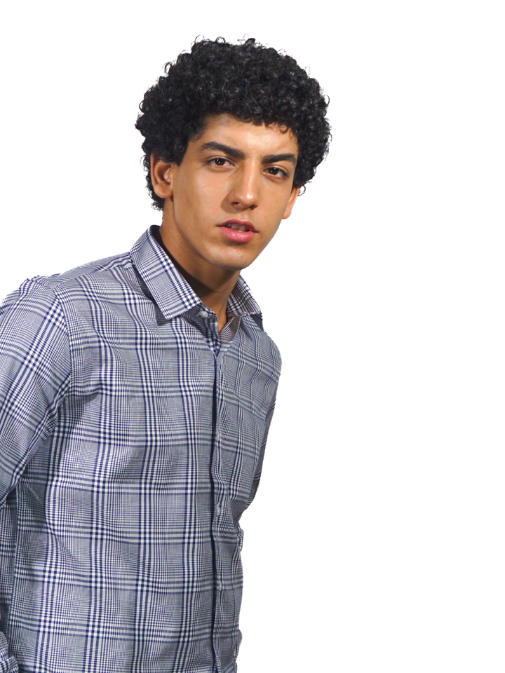 Blue White Checks Long Sleeve Shirt for Men