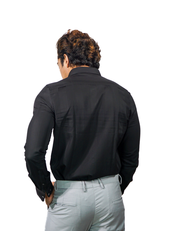 Solid Black Stripe Long Sleeve Shirt