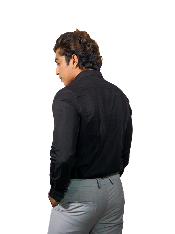 Solid Black Stripe Long Sleeve Shirt