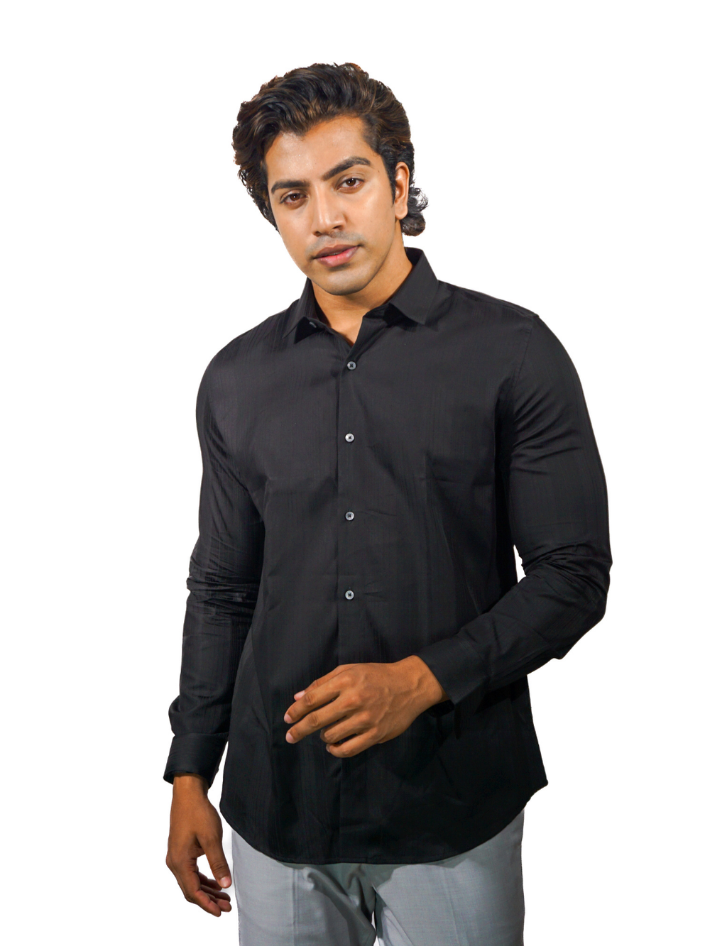 Solid Black Stripe Long Sleeve Shirt