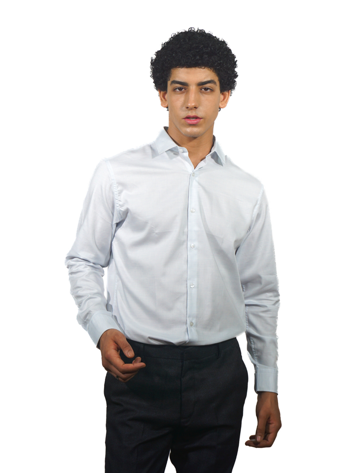 Giza Solid Snow Blue Long Sleeve Shirt