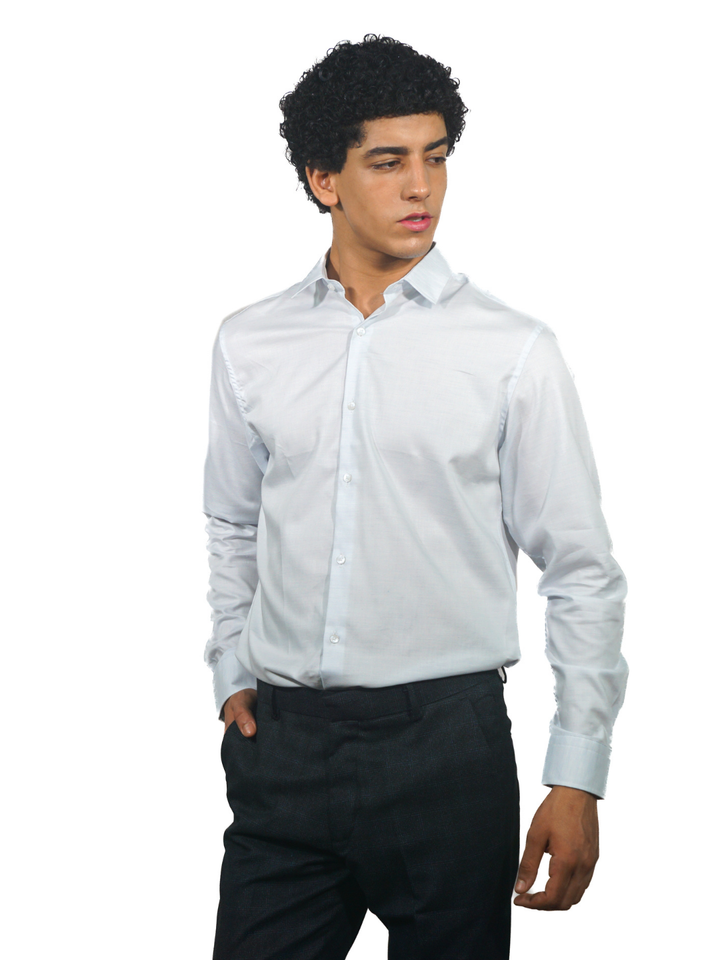 Giza Solid Snow Blue Long Sleeve Shirt