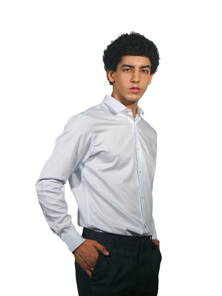 Giza Solid Snow Blue Long Sleeve Shirt