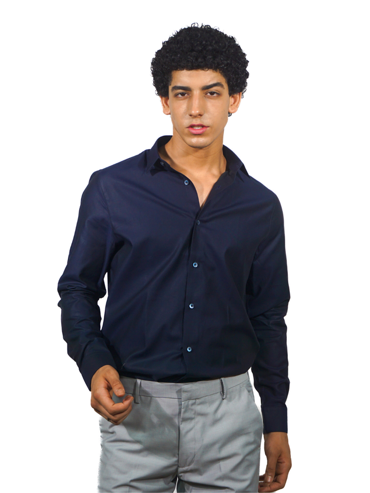 Solid Royal Blue Long Sleeve Shirt for Men