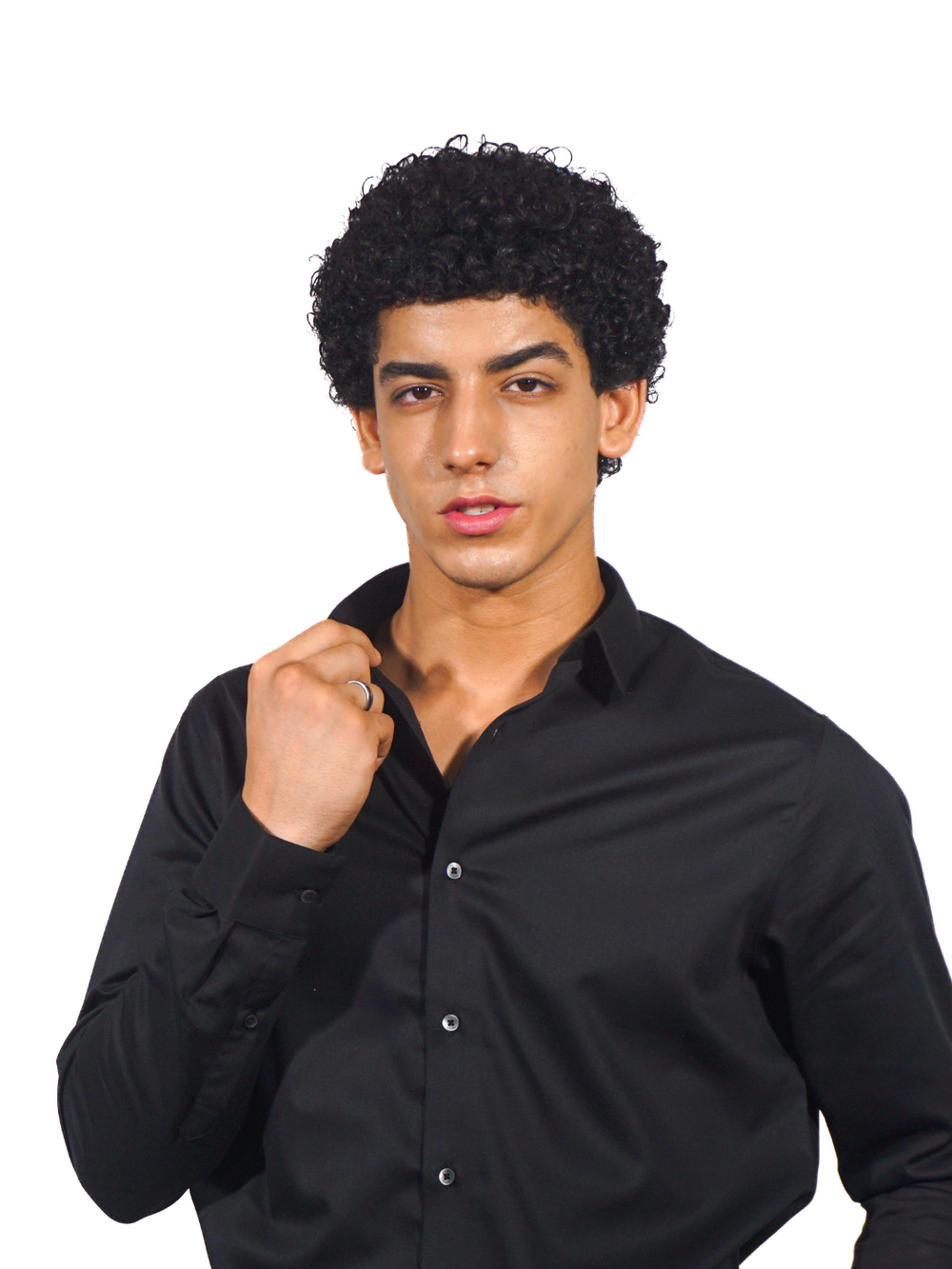 Solid Black Long Sleeve Shirt for Men