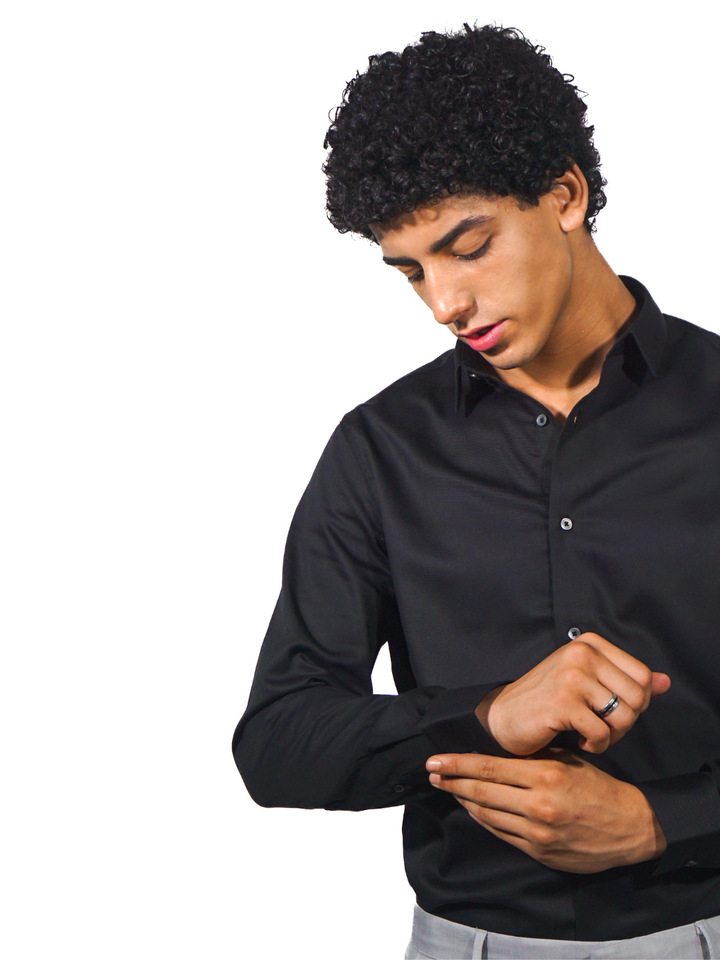 Solid Black Long Sleeve Shirt for Men